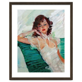 Girl Is Resting On A Green Bench, Watercolor Painting thumbnail