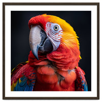 Scarlet Macaw Parrot Head Detailed Portrait Black