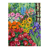 Vibrant Summer Cottage Garden Oil Painting (Print Only)