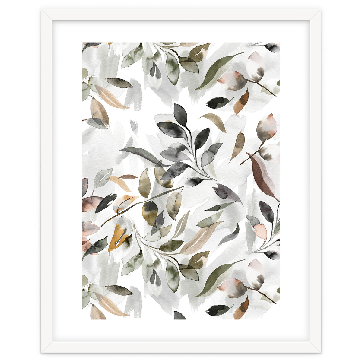 Watercolor Leaves Neutral Gray