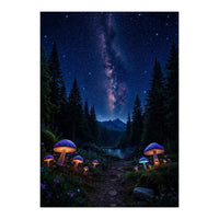 Enchanted Midnight Forest: Glowing Mushrooms and Milky Way (Print Only)