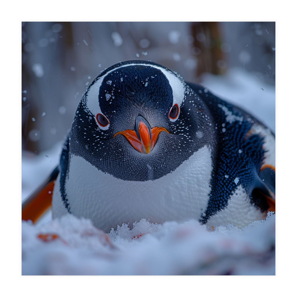 Close Up Gentoo Penguin In Snowy Landscape (Print Only)