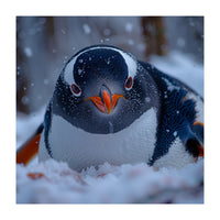 Close Up Gentoo Penguin In Snowy Landscape (Print Only)