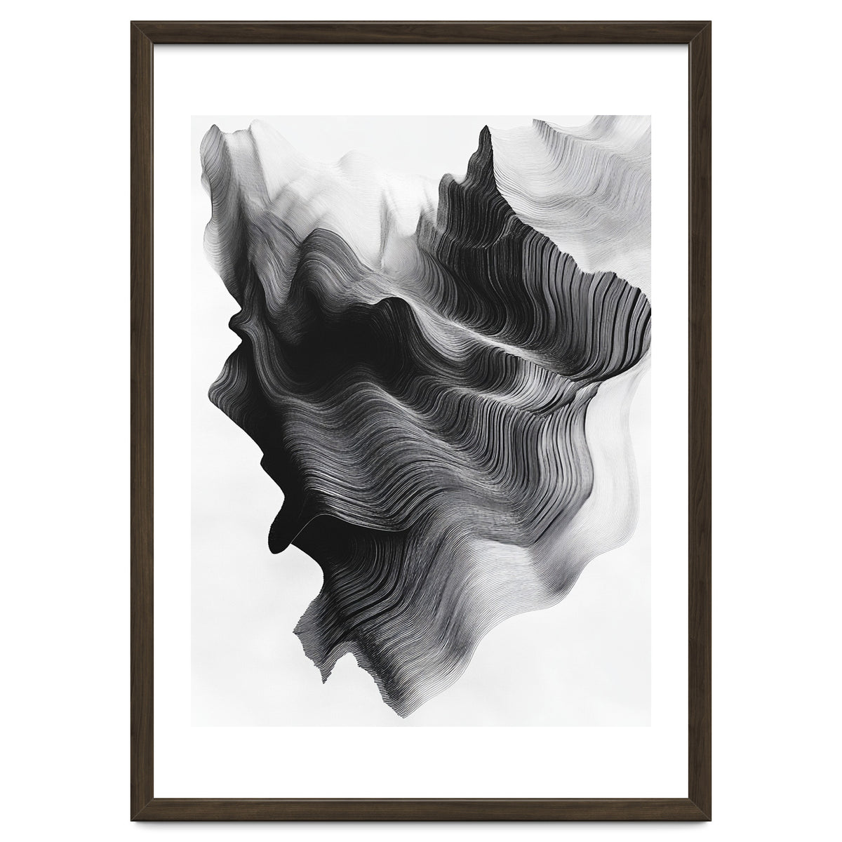 Abstract Black And White Wavy Lines Forming Organic Shapes