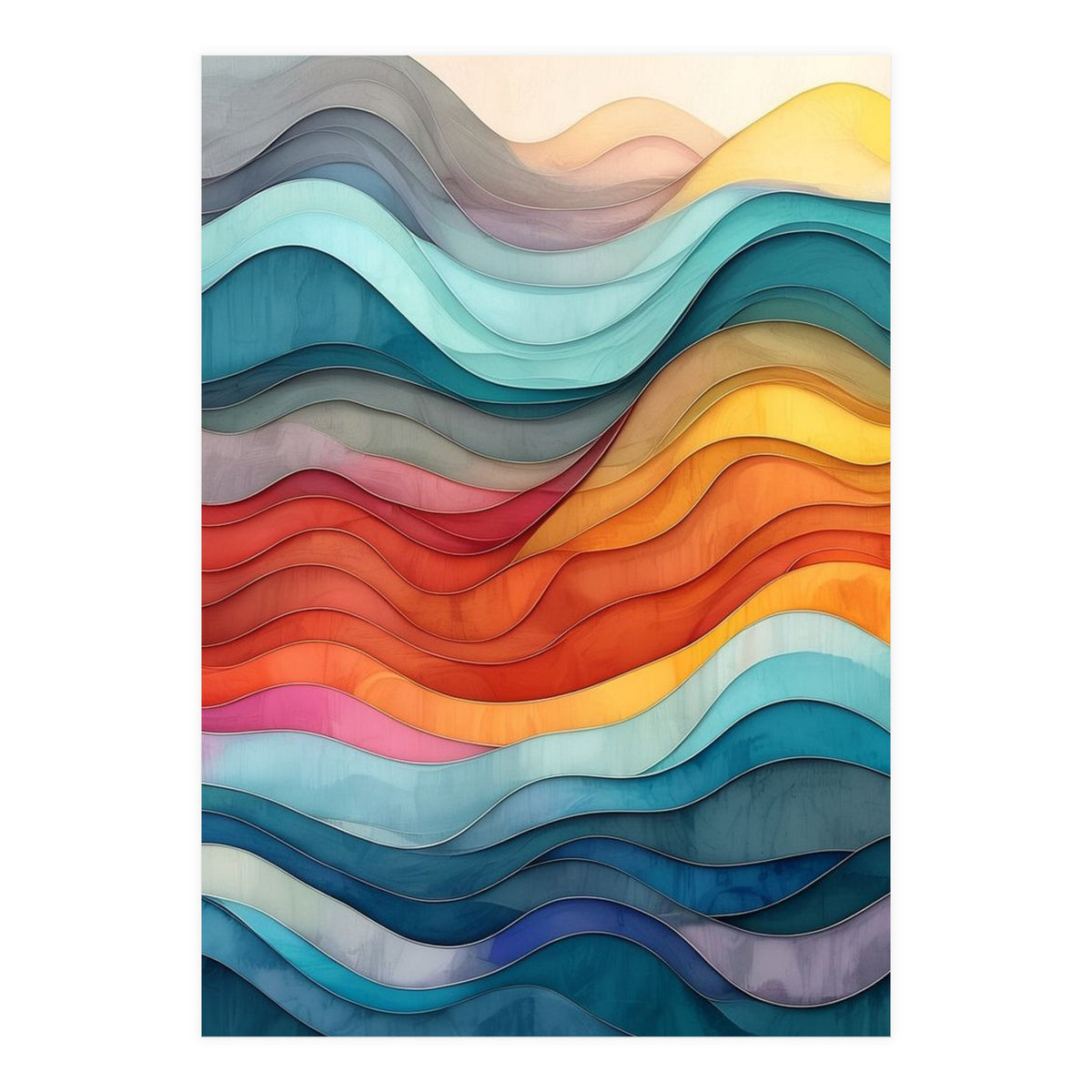 Abstract Layered Wave Landscape (Print Only)