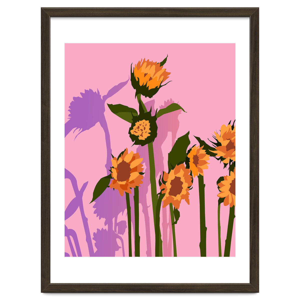 Golden Sunflowers Inside, Botanical Nature Floral Plants Painting, Blush Meadow Blossom Spring, Summer Bohemian Eclectic Positivity