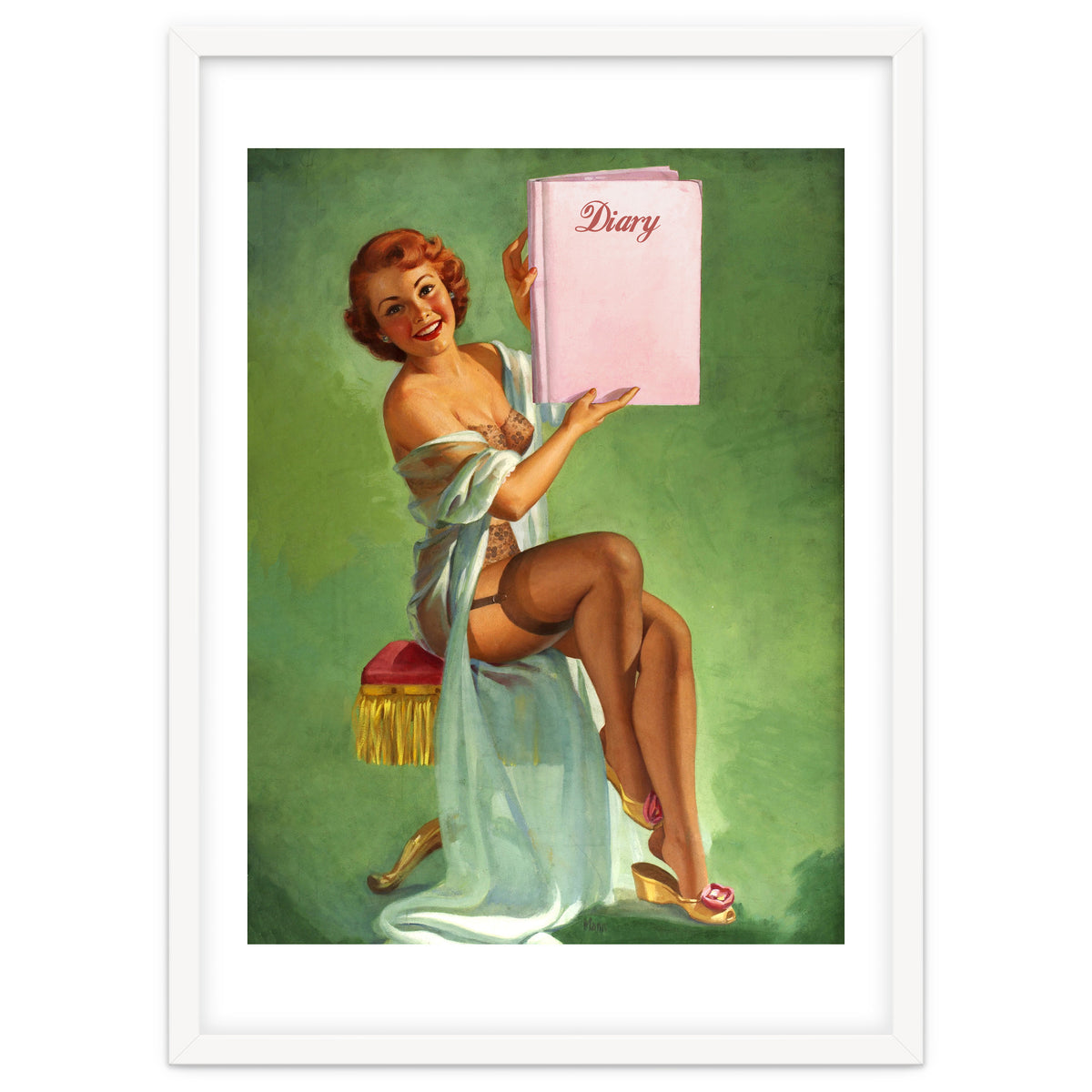 Pinup Girl Posing With Her Big Diary Book