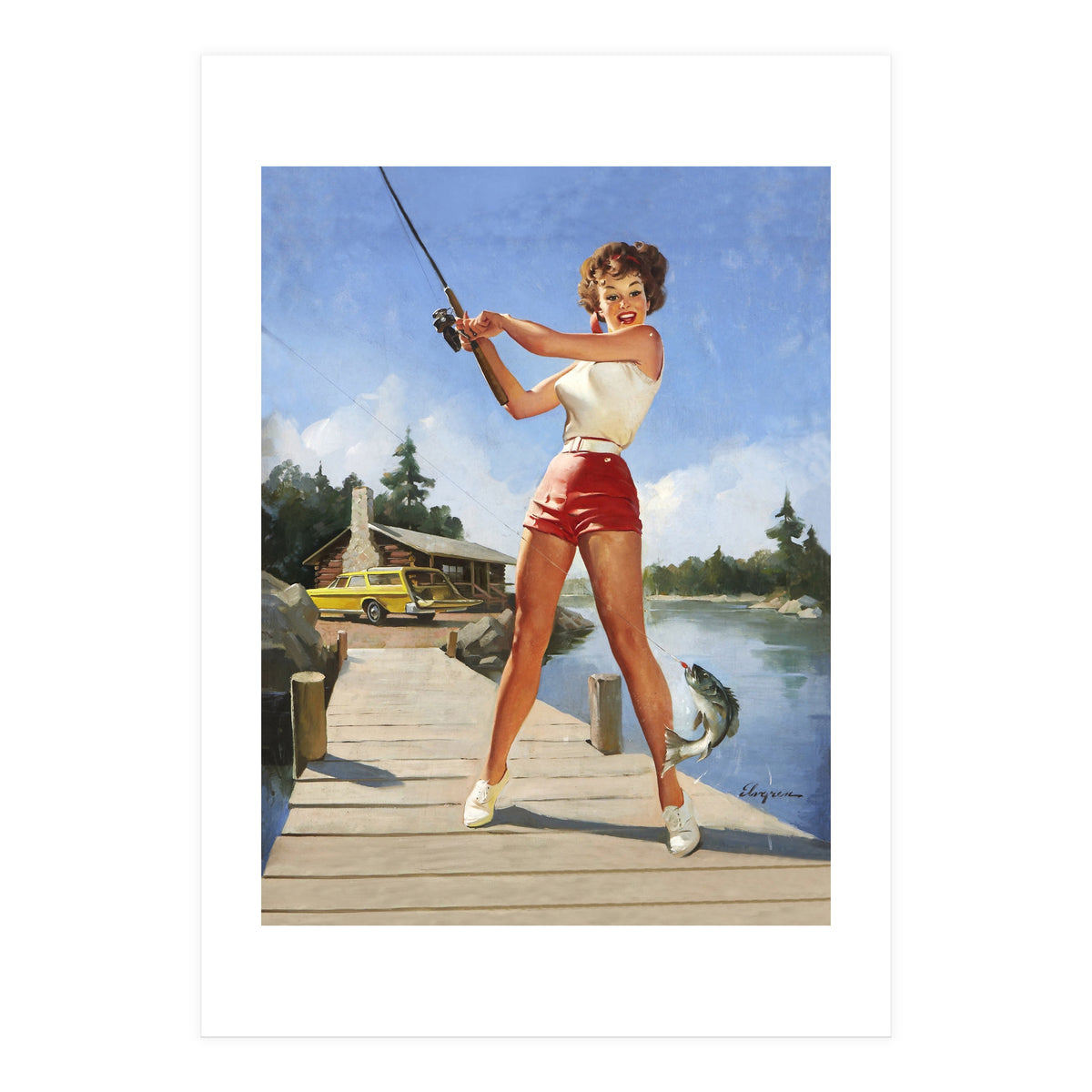 Pinup Fishing Girl With Her Catch (Print Only)