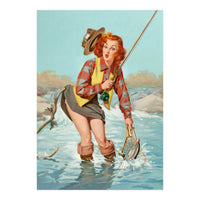 Sexy Pinup Girl On Fishing Accident (Print Only)