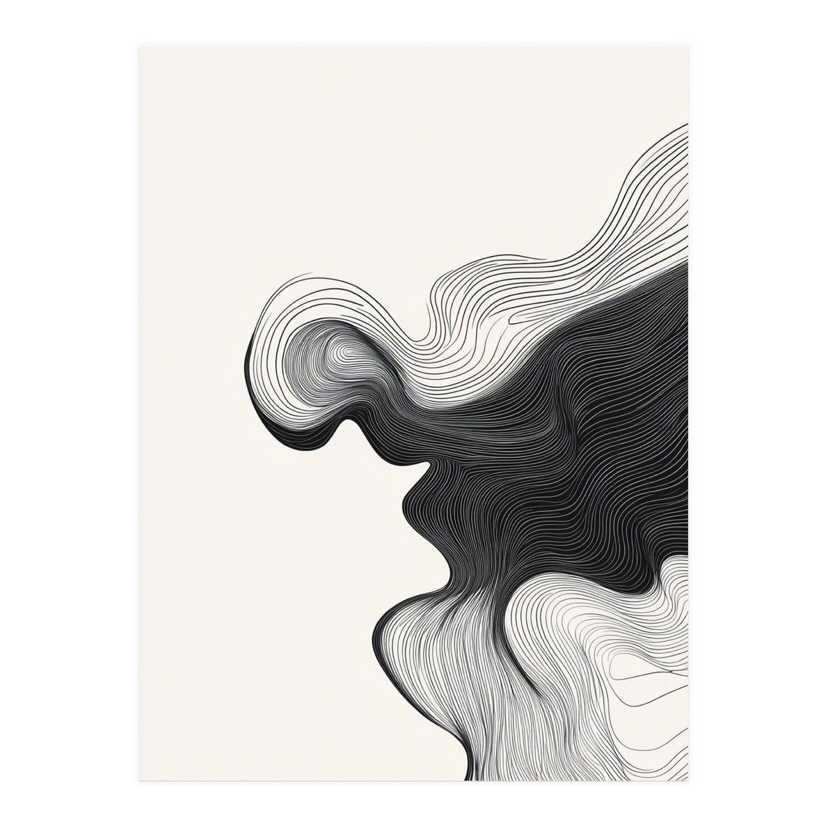 Abstract Black And White Wavy Lines Flowing Organic Shape (Print Only)