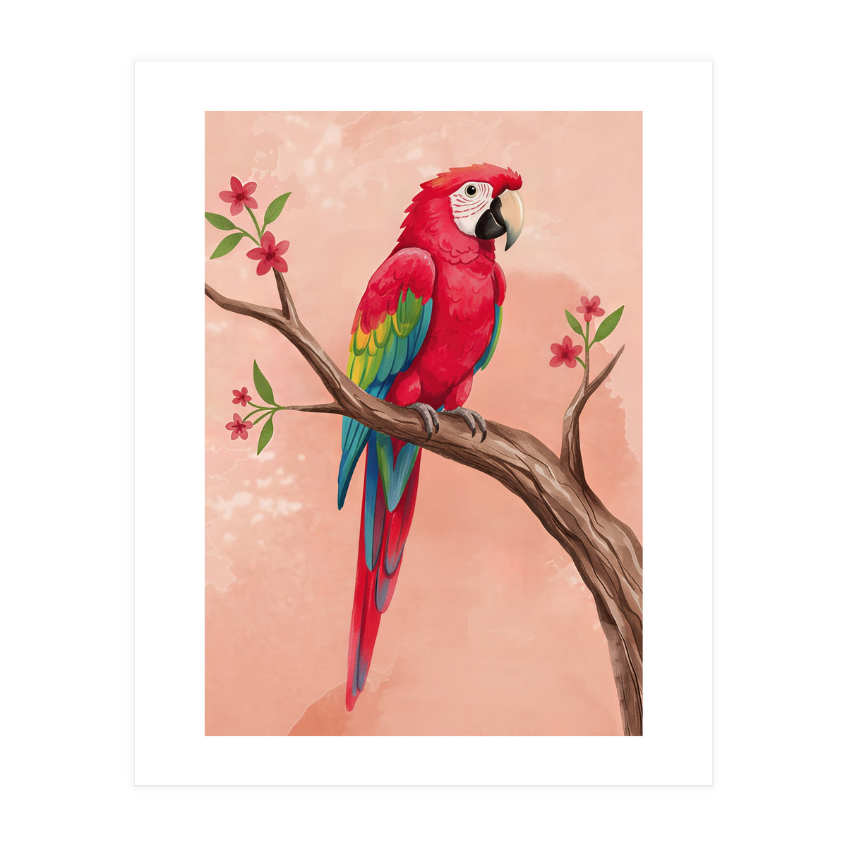 Red Macaw Parrot Bird Forest (Print Only)