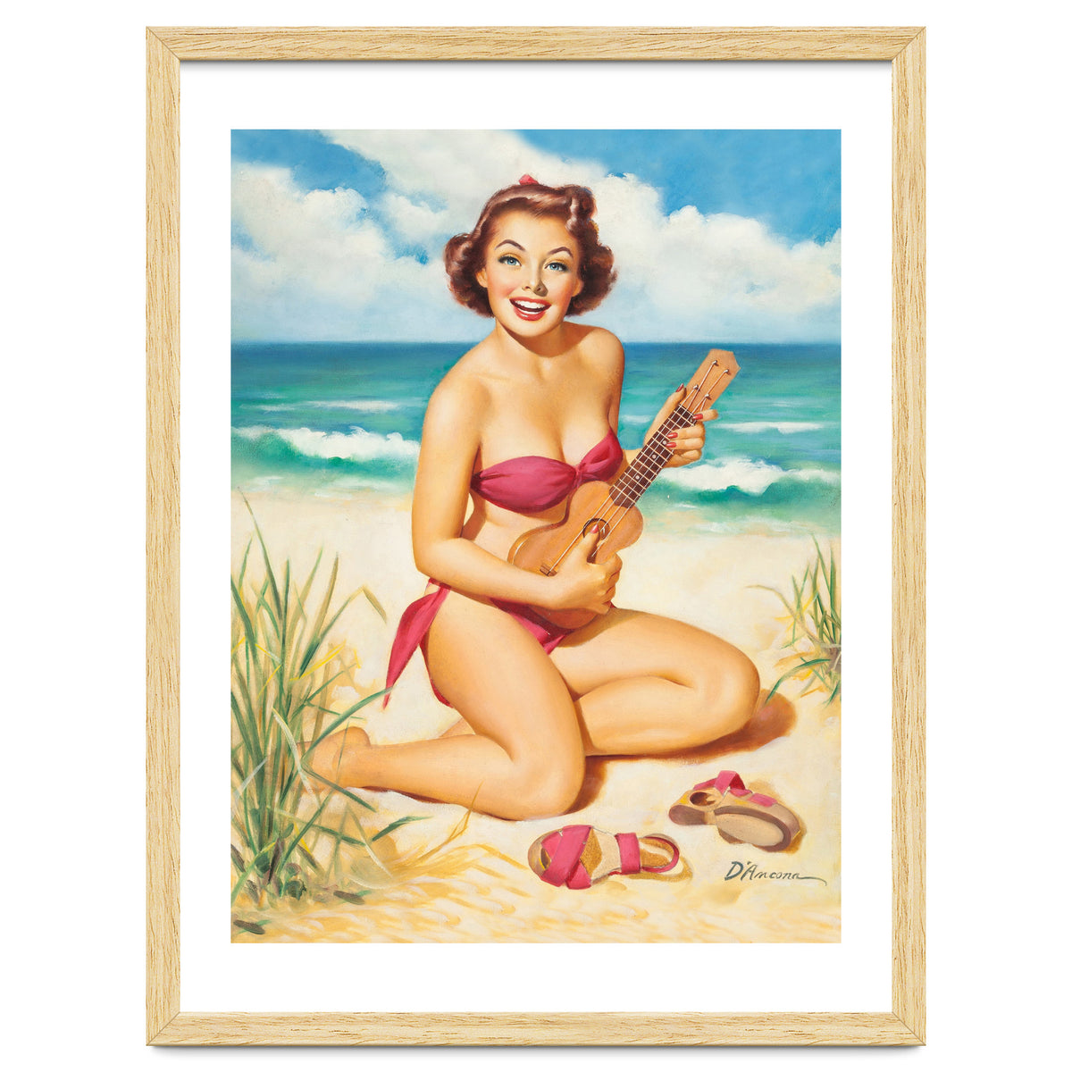 Pinup Girl Playing Ukulele On The Beach