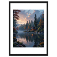 Serene Lakeside Retreat in Autumn Forest