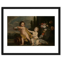 German Master (18th Century) – Two Putti with Garlands of Flowers