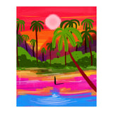 My Shadow & I, Sunset Painting Lake Beach Seashore, Tropical Nature Landscape Colorful Bohemian Traditional, Travel Concept Companion (Print Only) thumbnail