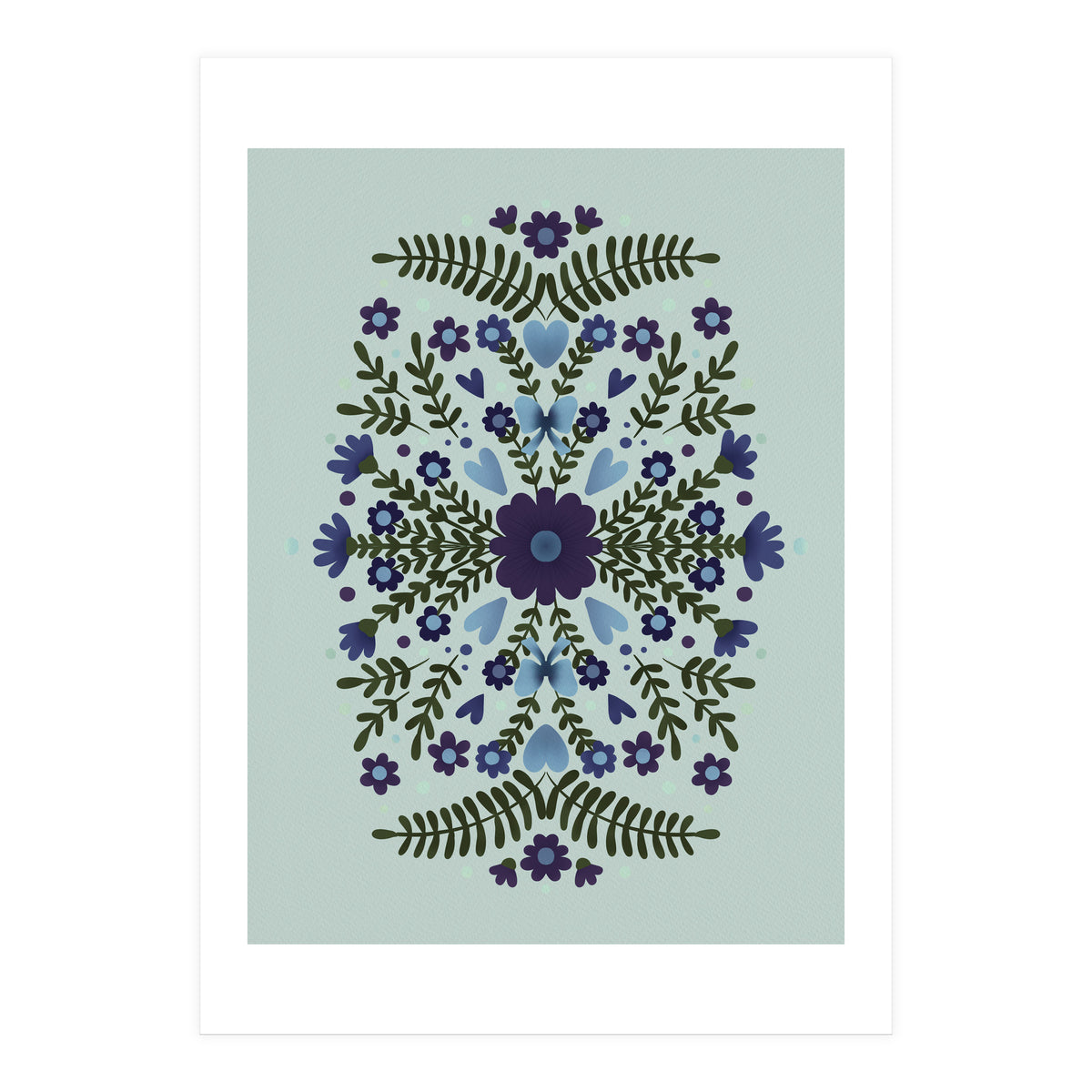 Flowers And Bows Blue And Green (Print Only)