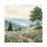 Serene Mountain Meadow Watercolor Landscape (Print Only) thumbnail