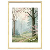 Enchanted Spring Woodland Path with Blooming Cherry Blossoms and Misty Pastel Forest Atmosphere thumbnail