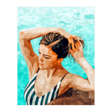 Simulacrum | Modern Bohemian Woman Swim | Summer Swimming Pool Fashion Watercolor Painting (Print Only) thumbnail