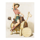 Pinup Cowgirl Riding A Wooden Horse Made Of Barrel (Print Only) thumbnail