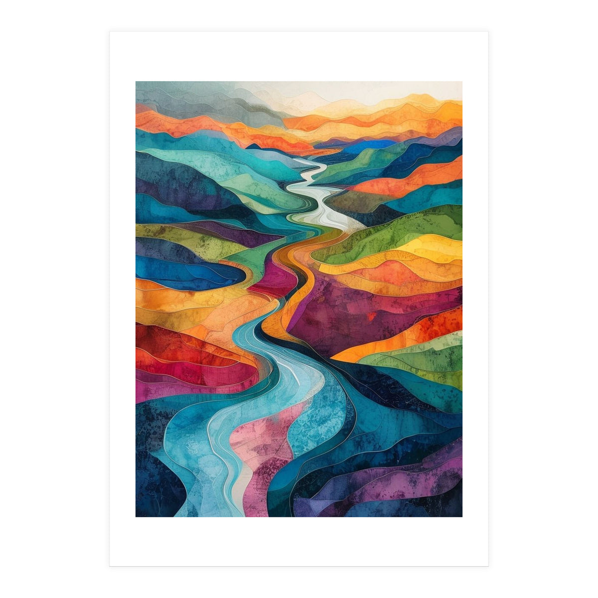 Colorful Abstract River Valley Landscape Art (Print Only)