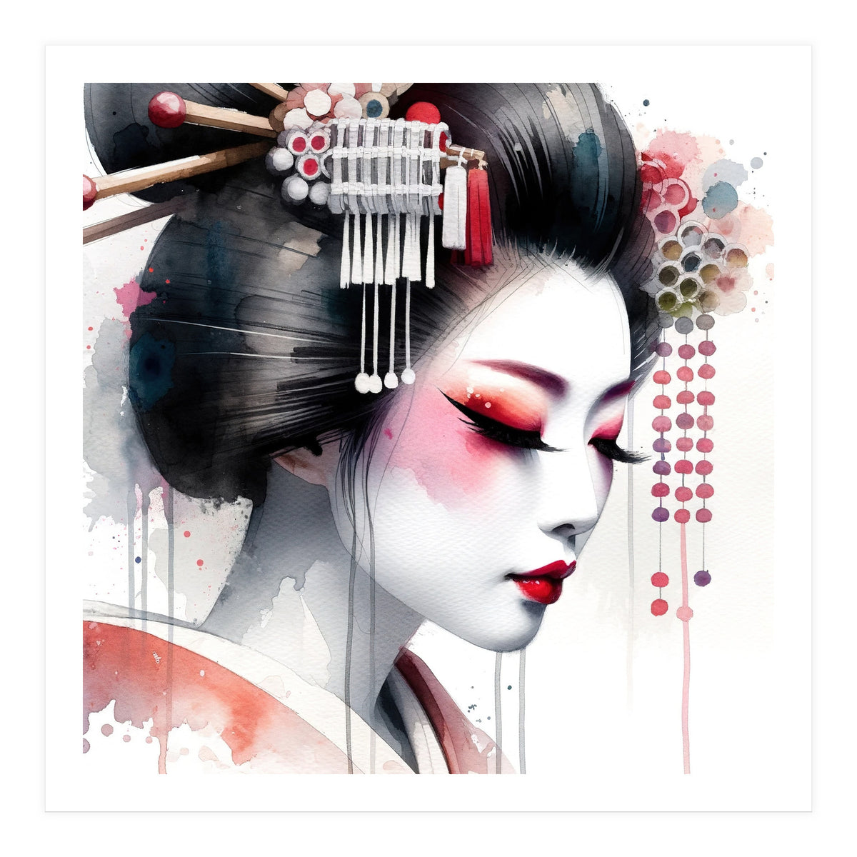 Crimson Kanzashi Modern Geisha (Print Only)