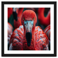 Close Up Flamingo Head With Bright Red Feathers