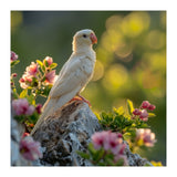 Albino Parrot Perched On A Rock Amongst Flowers (Print Only) thumbnail