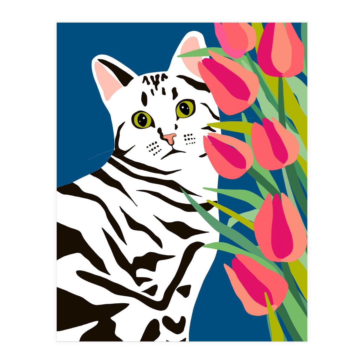 The Poser, Cat Cute Pet Animals Illustration, Pop Of Color Eclectic Pets Bohemian Contemporary Still Life (Print Only)