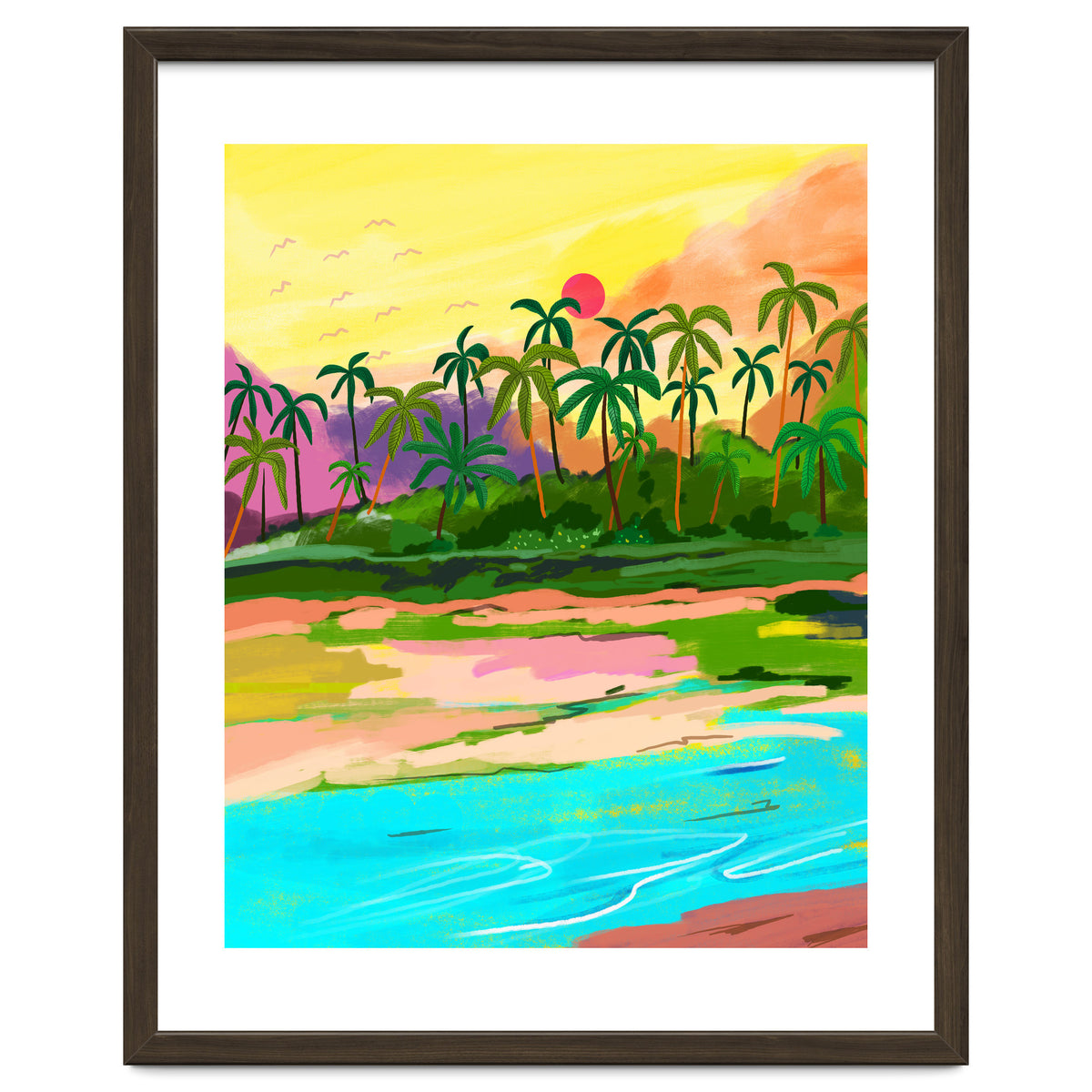 Tropical Backwaters Of Kerala, Nature Jungle Forest Landscape Painting, Dreamy Scenic Travel Lake Palm Bohemian