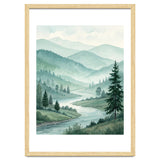 Serene Misty Mountain Valley Watercolor Painting thumbnail