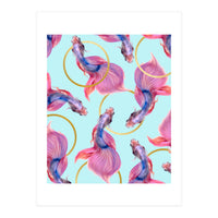 HullaHoops, Eclectic Colorful Fish Graphic Design, Animals Gold Rings Surrealism Quirky (Print Only)