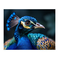 Peacock Head Close Up Majestic Blue Bird (Print Only)