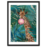 Giraffe blowing a bubble in the jungle thumbnail