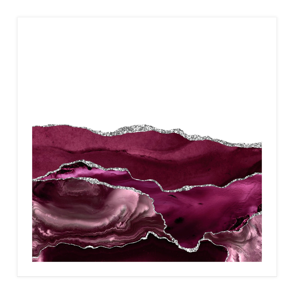 Burgundy & Silver Agate Texture 11  (Print Only)