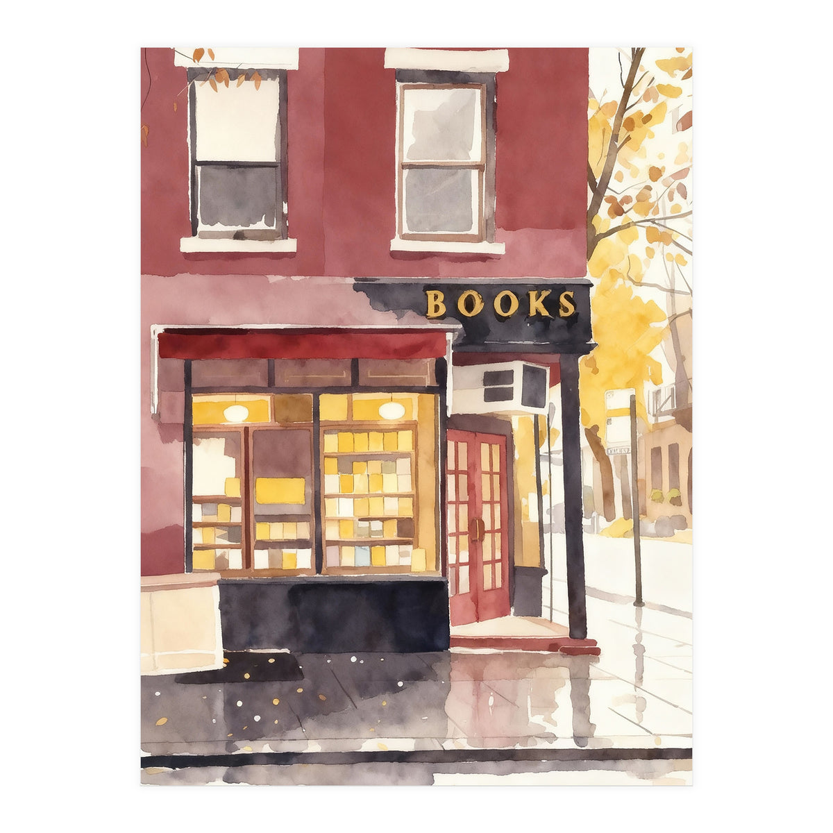 Cozy Bookshop, Autumn Book Shop Street Art, LibraryBook Store (Print Only)