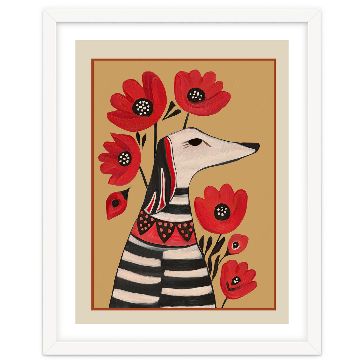 Striped Dog With Poppies