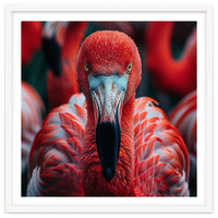 Close Up Flamingo Head With Bright Red Feathers