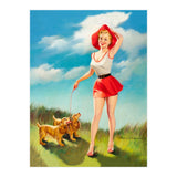 Pinup Girl In Little Red Dress And Two Dogs (Print Only) thumbnail