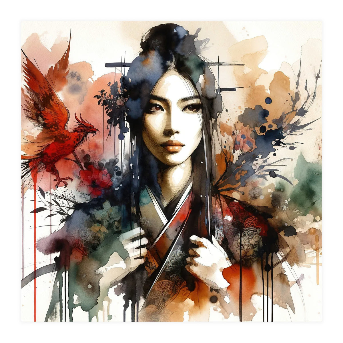 Phoenix Spirit Asian Warrior Portrait (Print Only)