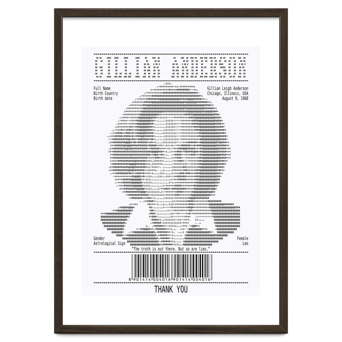 Receipt Art Gillian Anderson