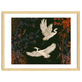 White Herons Flying Asian Art thumbnail