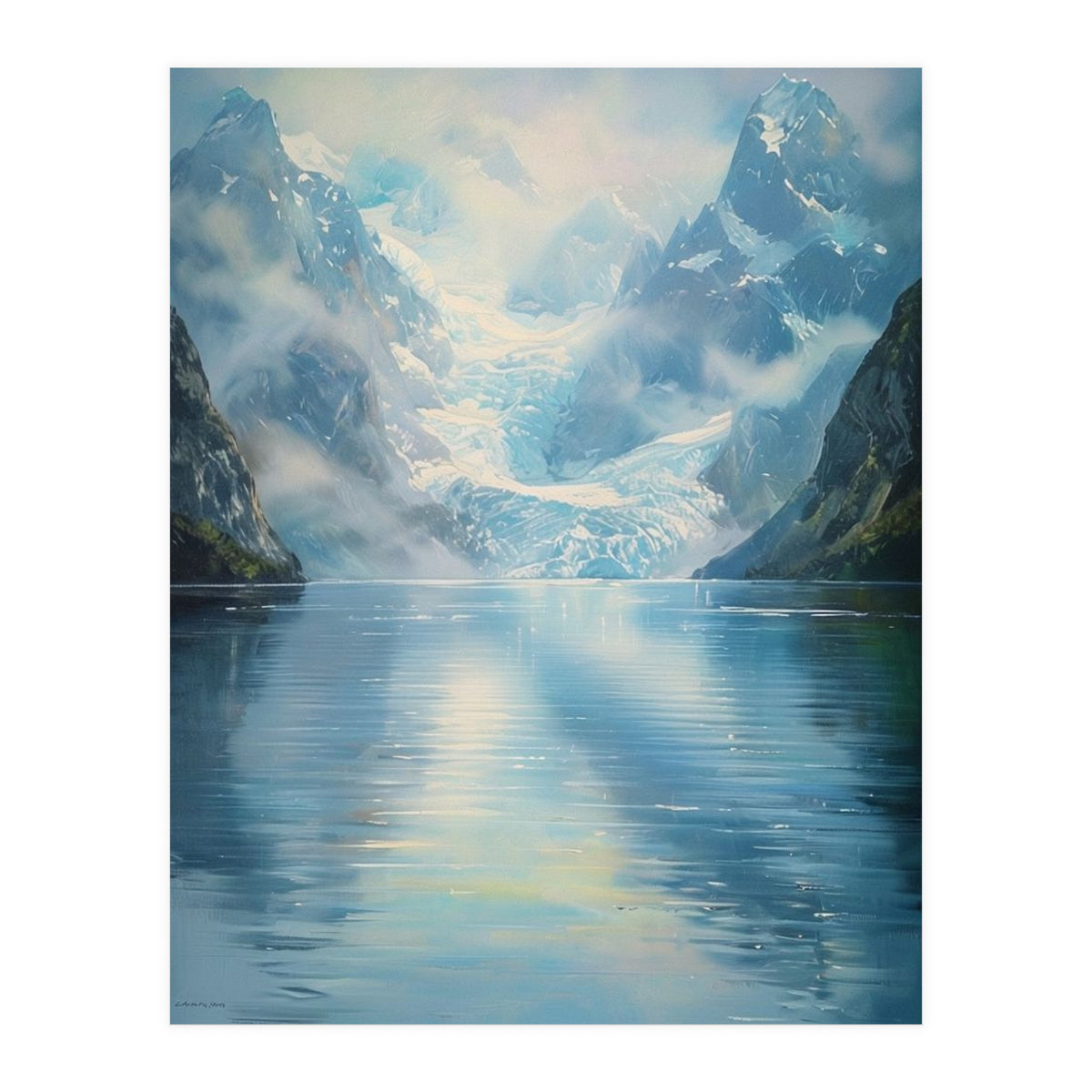 Ethereal Descent: The Glimmering Silence of the Ancient Glacial Fjord (Print Only)