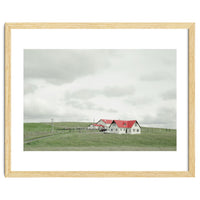 Red roof house on the green hill - Iceland