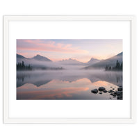 Misty Morning Reflection: Serene Alpine Lake