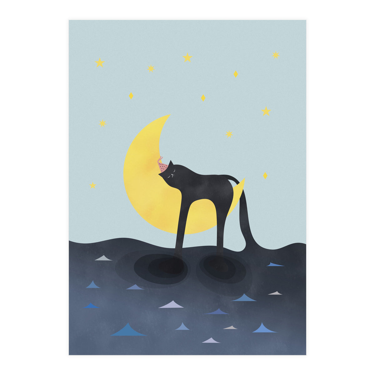 Beauty Sleep - Melting Cat on the crescent moon (Print Only)