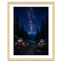 Enchanted Midnight Forest: Glowing Mushrooms and Milky Way