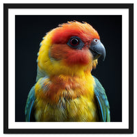 Vibrant Sun Conure Parrot Close Up Portrait