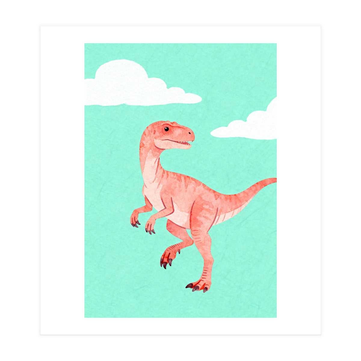 Velociraptor Watercolor Art, Cute Dino Nursery Print, Whimsical Dinosaur Illustration (Print Only)