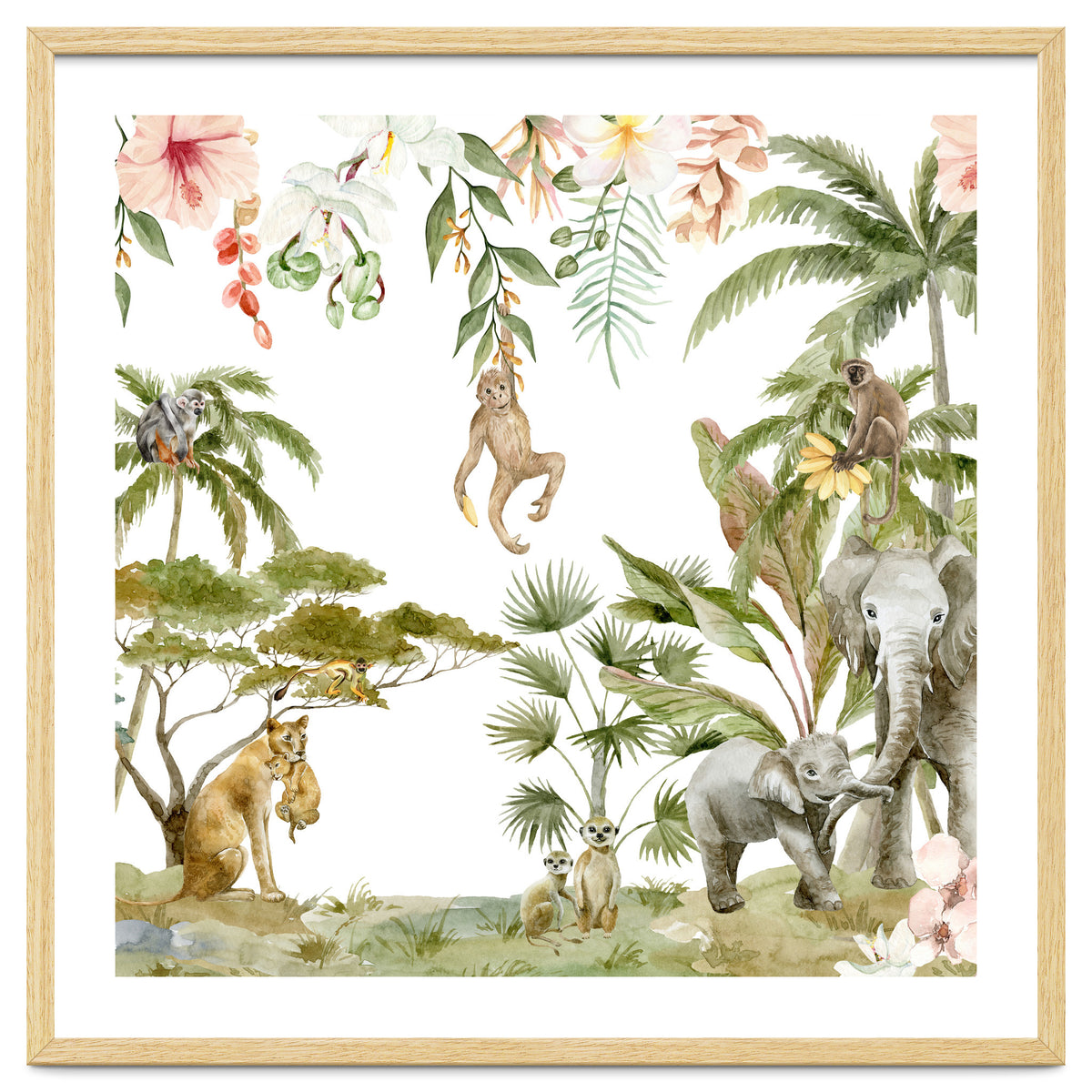 Watercolor Wild Animals Jungle